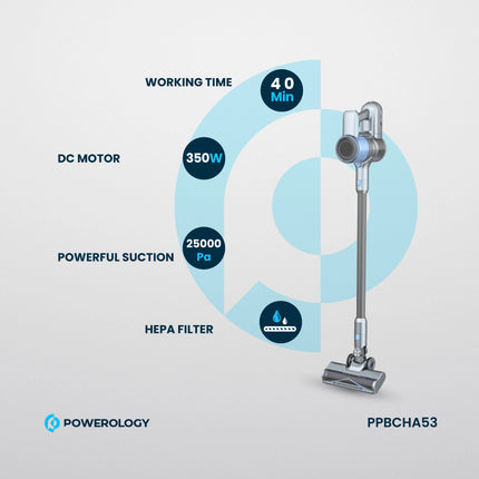 Powerology Cordless Stick Vacuum Cleaner with Detachable Battery