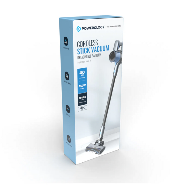 Powerology Cordless Stick Vacuum Cleaner, Dark Grey, is designed to be carried out with high performance and convenience. It enjoys a 350W motor with 