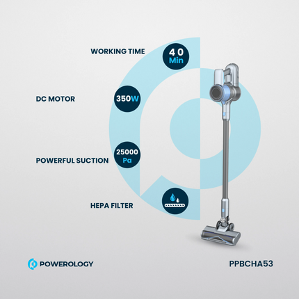 Powerology Cordless Stick Vacuum Cleaner, Dark Grey, is designed to be carried out with high performance and convenience. It enjoys a 350W motor with 