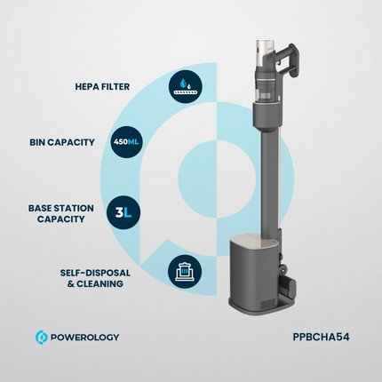 The Powerology Cordless Vacuum with Auto-Disposal Charging is a new definition of cleaning convenience. An integrated, robust 400W BLDC motor has an i