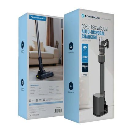 The Powerology Cordless Vacuum with Auto-Disposal Charging is a new definition of cleaning convenience. An integrated, robust 400W BLDC motor has an i