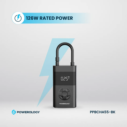 The Powerology Ultra Portable Air Compressor Power Bank is a compact tire inflator that can effortlessly inflate your flat tire. This device can detec