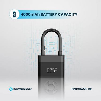 The Powerology Ultra Portable Air Compressor Power Bank is a compact tire inflator that can effortlessly inflate your flat tire. This device can detec