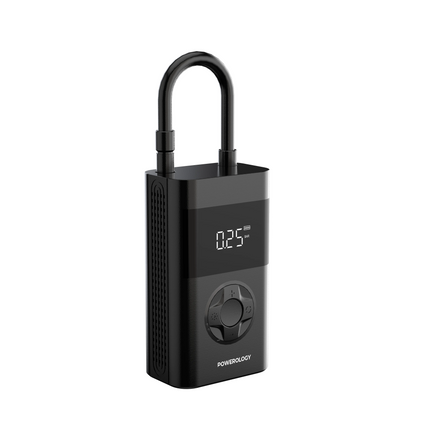 The Powerology Ultra Portable Air Compressor Power Bank is a compact tire inflator that can effortlessly inflate your flat tire. This device can detec