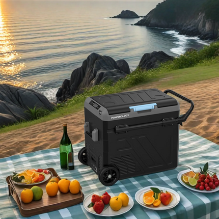 Take your on-the-go cooling to the next level with the Powerology Dual Compartment Smart Fridge and Freezer, a cutting-edge solution designed for port
