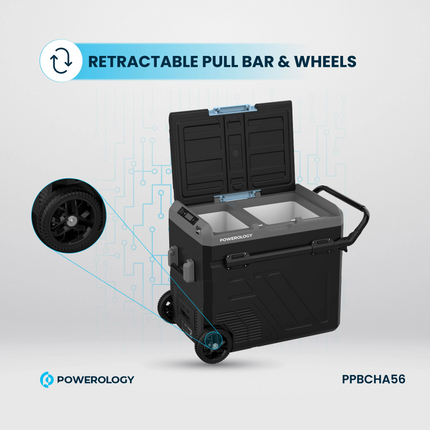Take your on-the-go cooling to the next level with the Powerology Dual Compartment Smart Fridge and Freezer, a cutting-edge solution designed for port