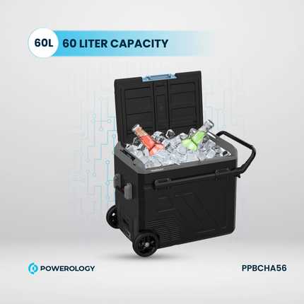 Take your on-the-go cooling to the next level with the Powerology Dual Compartment Smart Fridge and Freezer, a cutting-edge solution designed for port