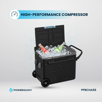 Take your on-the-go cooling to the next level with the Powerology Dual Compartment Smart Fridge and Freezer, a cutting-edge solution designed for port