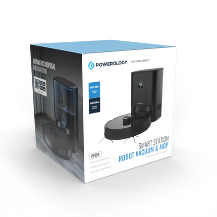 The Powerology Smart Station Robot Vacuum &amp; Mop combines advanced technology with solid cleaning for hands-free cleaning. The high-capacity 5200mA