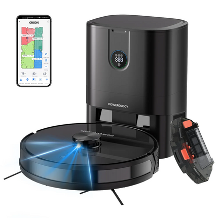 The Powerology Smart Station Robot Vacuum &amp; Mop combines advanced technology with solid cleaning for hands-free cleaning. The high-capacity 5200mA