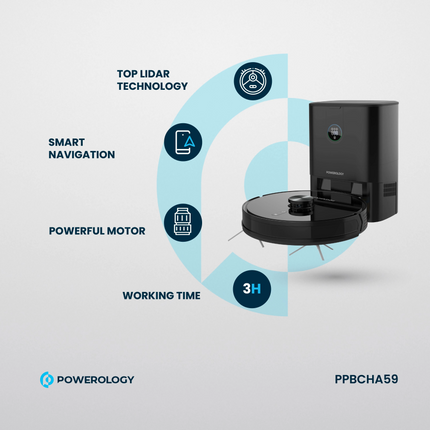 The Powerology Smart Station Robot Vacuum &amp; Mop combines advanced technology with solid cleaning for hands-free cleaning. The high-capacity 5200mA