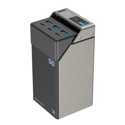 Powerology 50000mAh Power Bank 65W is a powerhouse that keeps all devices charged and ready anywhere. The massive capacity of 185Wh, coupled with adva