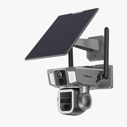 Making sure you don't miss a thing, the Powerology 4G/WiFi 360° Dual Lens Outdoor Camera in Black takes complete surveillance. With three 2MP HD CMOS 