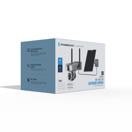 Making sure you don't miss a thing, the Powerology 4G/WiFi 360° Dual Lens Outdoor Camera in Black takes complete surveillance. With three 2MP HD CMOS 