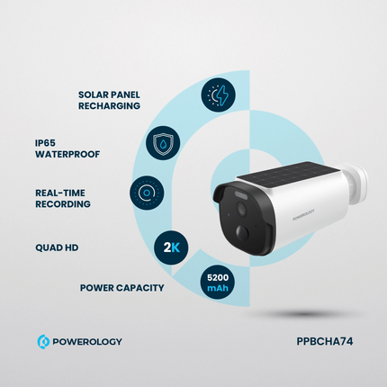 The Powerology Built-in Solar Outdoor Camera is an all-around and reliable security solution for outdoor environments. It comes with 2K Quad HD resolu