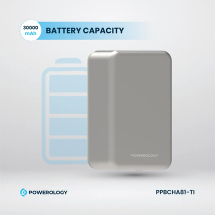 The Powerology 30000mAh MagSafe Aluminum Power Bank is a power and portable solution for charging-in-motion. The 30000mAh Li-Polymer battery is high c