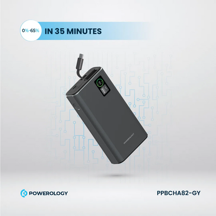 The Powerology Aluminum 20000mAh Power Bank is a strong and adaptable power supply to charge devices anywhere. A massive 20000mAh battery packs inside