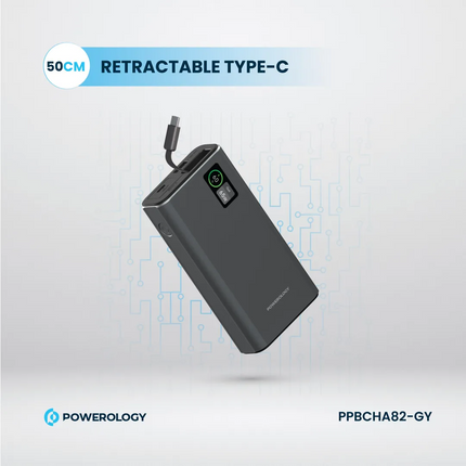 The Powerology Aluminum 20000mAh Power Bank is a strong and adaptable power supply to charge devices anywhere. A massive 20000mAh battery packs inside