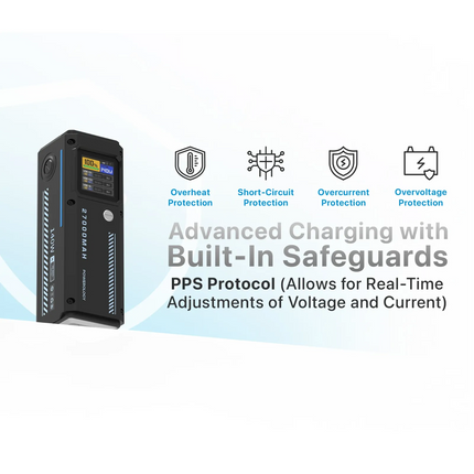 The Powerology 27000mAh Smart Display Power Bank has high-charging power with its 27000mAh capacity and an overall output of up to 140W. It features t