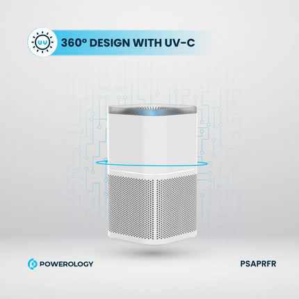 The White Powerology Smart Air Purifier Eliminates Odor &amp; Smoke and offers advanced air purification for a healthier environment. The input voltag