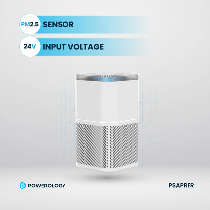 The White Powerology Smart Air Purifier Eliminates Odor &amp; Smoke and offers advanced air purification for a healthier environment. The input voltag