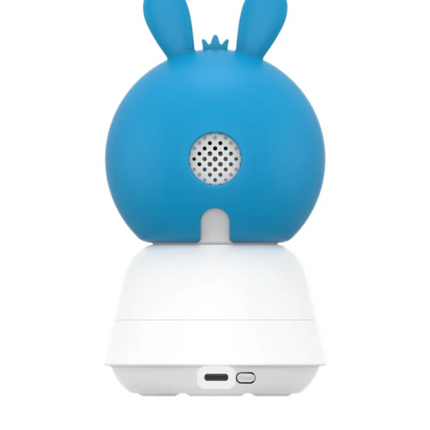 Blue rabbit-shaped device on a white background