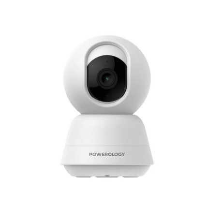 White security camera with Powerology branding on a white background