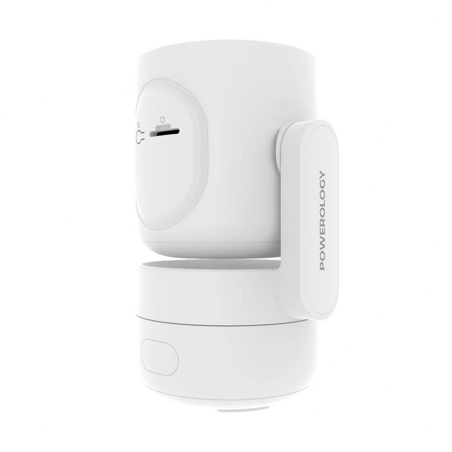 White electronic device with 'Powerology' branding on a white background