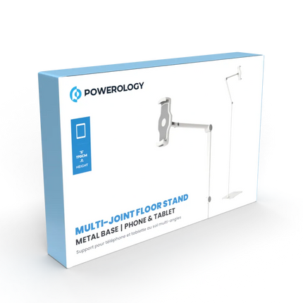Powerology multi-joint floor stand packaging on a white background