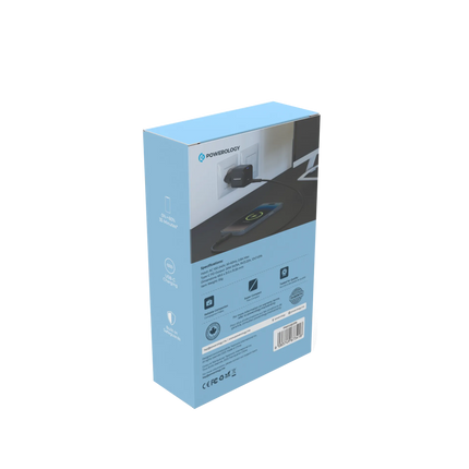 Presenting the Powerology Ultra-Compact 20W Gan PD Charger, a stylish black device designed specifically for EU outlets that combines speed and safety