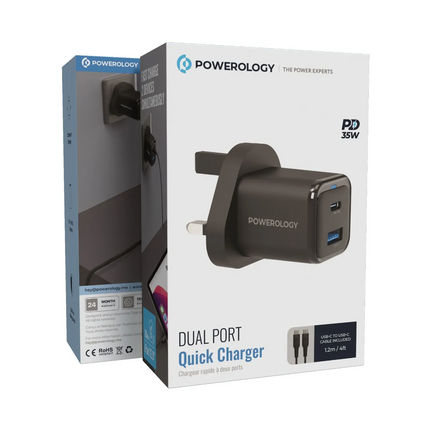 The Powerology 20W Single C Port PD Charger is designed for fast and efficient charging. Paired with a Type C to C 60W cable, it delivers up to 20W of