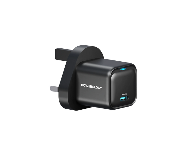 Powereology 20W Single USB-C PD Charger – Black (UK Plug)