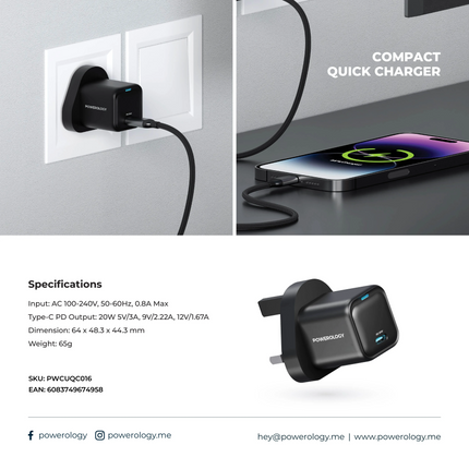 Powerology Ultra-Compact GaN Charger is an advanced charging solution with GaN Technology and USB Type-C Fast Charging. Its rapid charging feature all