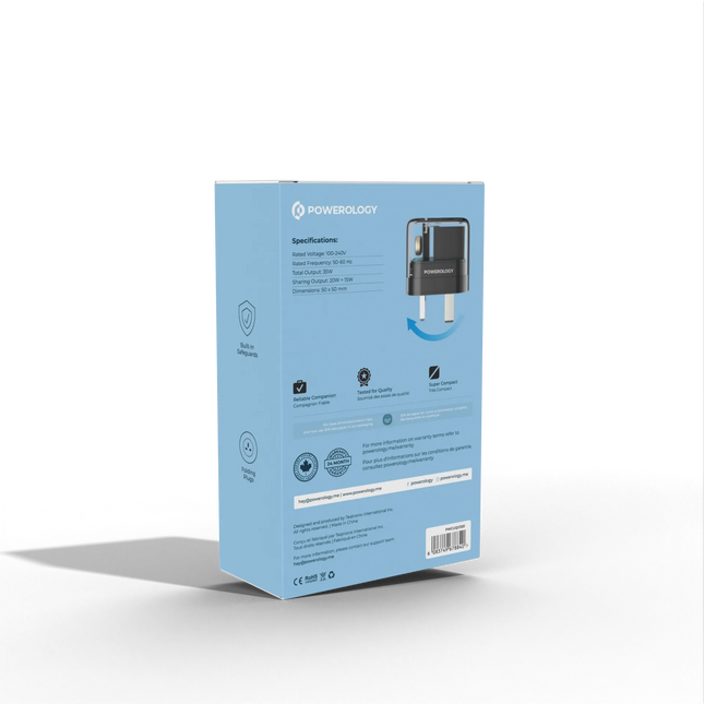 Powerology Crystalline Series Dual PD GaN Charger is a super-compact charger with transparent design which gives you the possibility to fast charge 2 