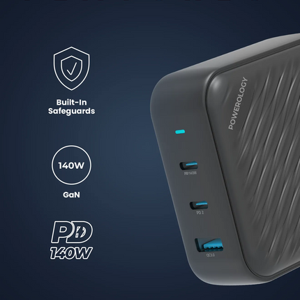 ​
Powerology 140w Dual PD GaN Charger is a really powerful charger and a brilliant choice for professionals with energy-intensive devices. This charge