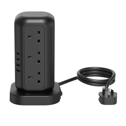 Powerology 12 AC Sockets GaN Tower Hub will efficiently power your devices. This hub offers plenty of space for charging many devices at once, with 12