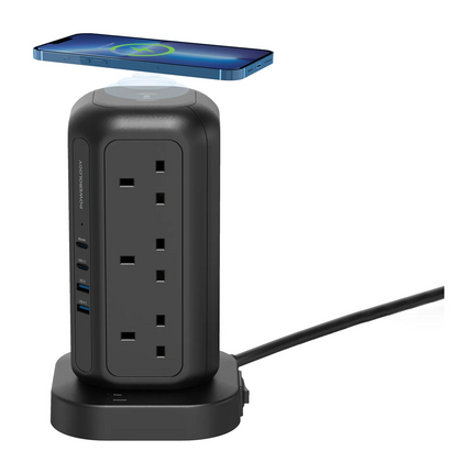 Powerology 12 AC Sockets GaN Tower Hub will efficiently power your devices. This hub offers plenty of space for charging many devices at once, with 12