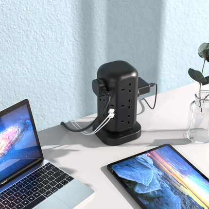 Powerology 12 AC Sockets GaN Tower Hub will efficiently power your devices. This hub offers plenty of space for charging many devices at once, with 12