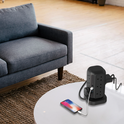 Powerology 12 AC Sockets GaN Tower Hub will efficiently power your devices. This hub offers plenty of space for charging many devices at once, with 12