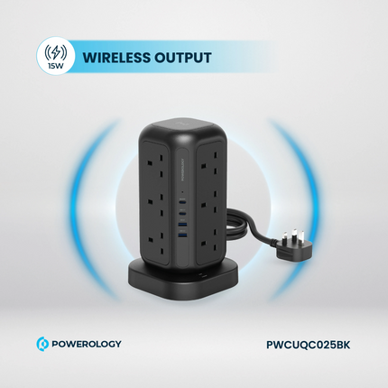 Powerology 12 AC Sockets GaN Tower Hub will efficiently power your devices. This hub offers plenty of space for charging many devices at once, with 12