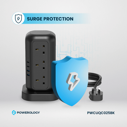 Powerology 12 AC Sockets GaN Tower Hub will efficiently power your devices. This hub offers plenty of space for charging many devices at once, with 12