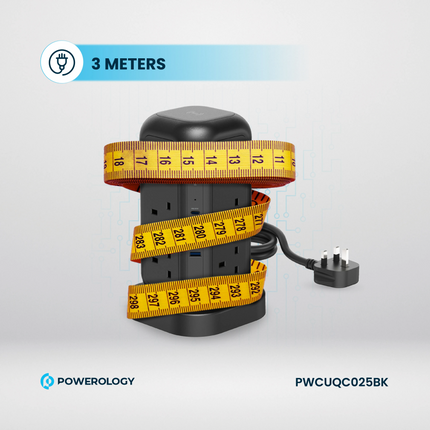 Powerology 12 AC Sockets GaN Tower Hub will efficiently power your devices. This hub offers plenty of space for charging many devices at once, with 12