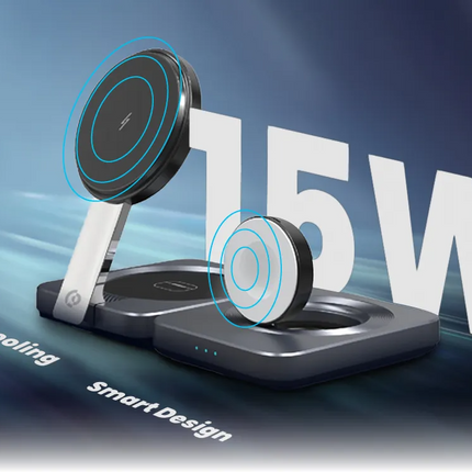 Level up your charging experience with the Powerology Qi2–15W MagSafe iPH15 multi-device charging stand in black. Its smart design and modern technolo