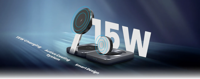 Level up your charging experience with the Powerology Qi2–15W MagSafe iPH15 multi-device charging stand in black. Its smart design and modern technolo