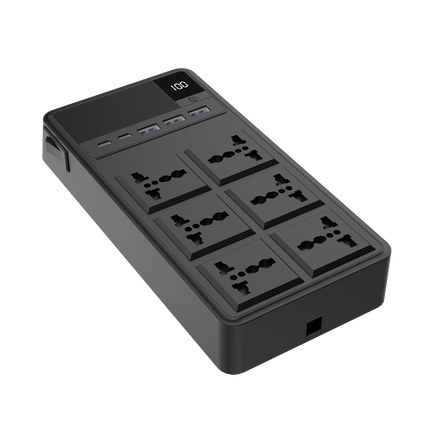 Powerology 2500W 6AC Power Strip with Built-In Retractable Cables