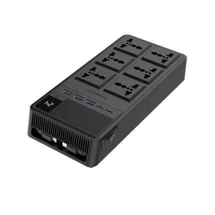 Powerology 2500W 6AC Power Strip with Built-In Retractable Cables