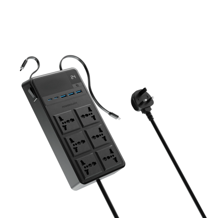 Powerology 2500W 6AC Power Strip with Built-In Retractable Cables