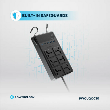 The Powerology 2500W 6AC Power Strip with Built-In Retractable Cables - Black is the most versatile tool for charging and powering devices in a home o