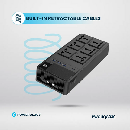 The Powerology 2500W 6AC Power Strip with Built-In Retractable Cables - Black is the most versatile tool for charging and powering devices in a home o