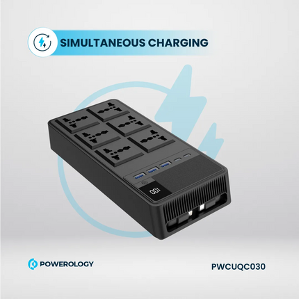 The Powerology 2500W 6AC Power Strip with Built-In Retractable Cables - Black is the most versatile tool for charging and powering devices in a home o